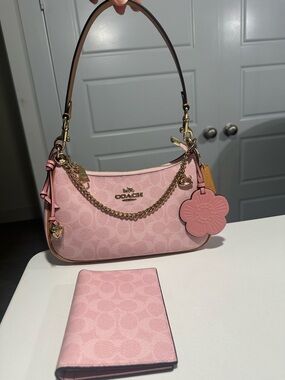 Coach Powder Pink Teri Shoulder bag and passport cover